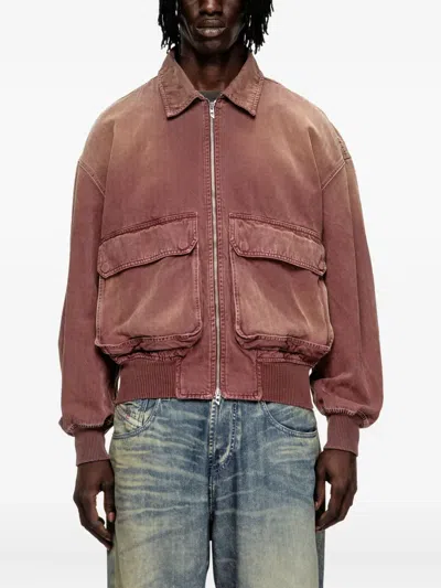 Diesel Jacket In Coloured Herringbone Denim In Pink