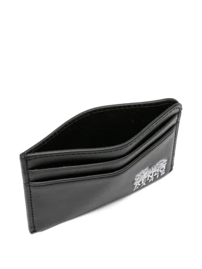 Kenzo Tiger-logo Leather Cardholder In Black