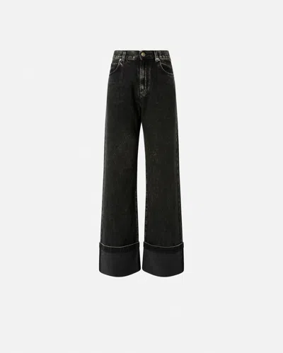 Pinko Wide-leg Jeans In Black Denim In Black