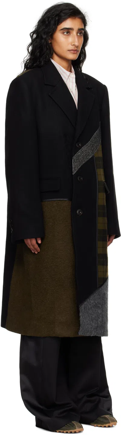 Andersson Bell Multicolor Patchwork Wool Coat In Black