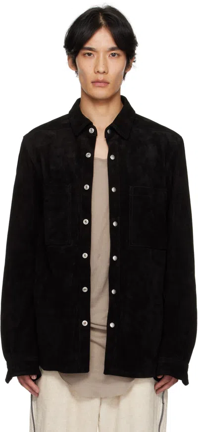 Rick Owens Black Wool Flannel Shirt In Black