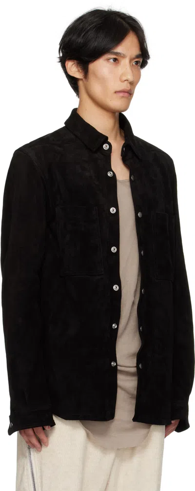 Rick Owens Black Wool Flannel Shirt In Black