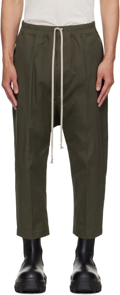Rick Owens Khaki Concordians Drawstring Cropped Trousers In Blue