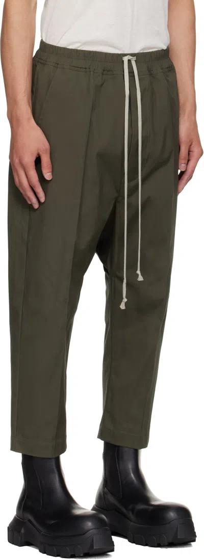 Rick Owens Khaki Concordians Drawstring Cropped Trousers In Blue