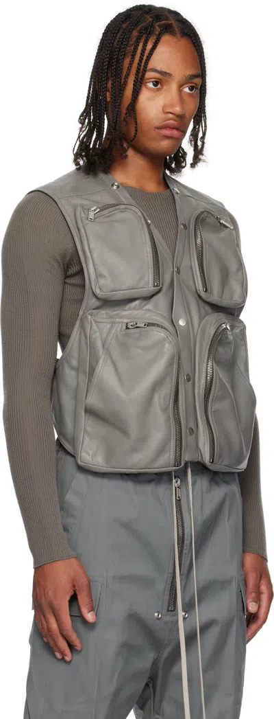 Rick Owens Multi-pocket Leather Vest In Gray