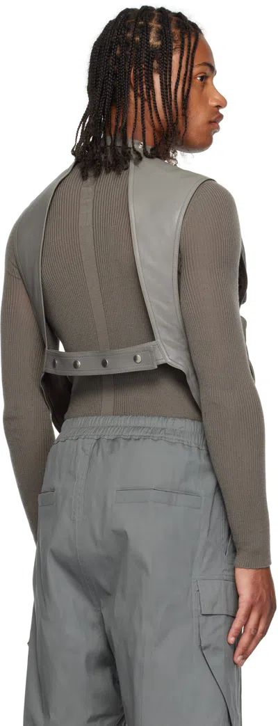 Rick Owens Multi-pocket Leather Vest In Gray
