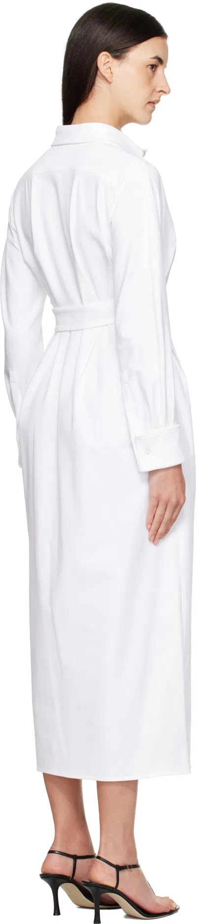 Max Mara Waist Belted French Cuffs Long Sleeve Midi Dress In White