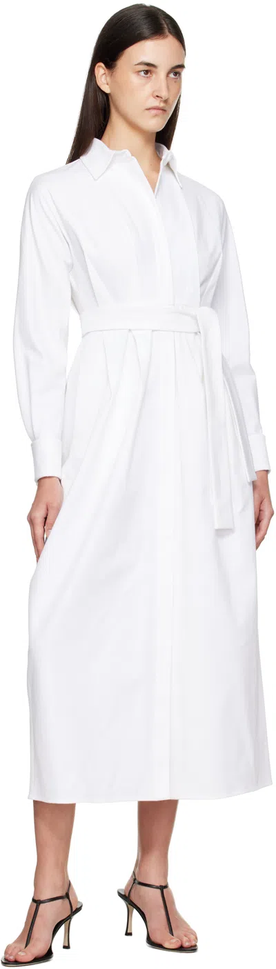 Max Mara Waist Belted French Cuffs Long Sleeve Midi Dress In White