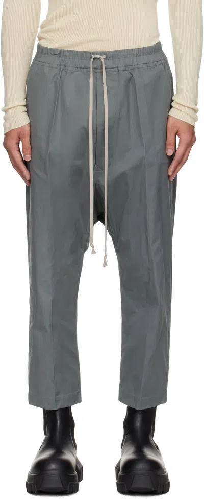 Rick Owens Gray Concordians Drawstring Cropped Trousers In Gray