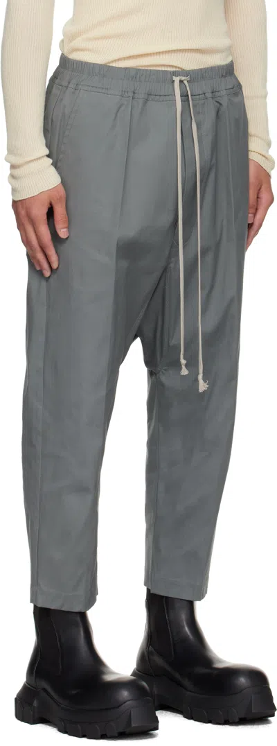 Rick Owens Gray Concordians Drawstring Cropped Trousers In Gray
