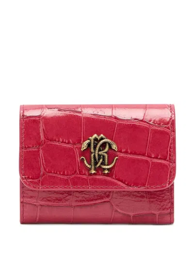 Roberto Cavalli Crocodile-effect Square Card Holder In Red