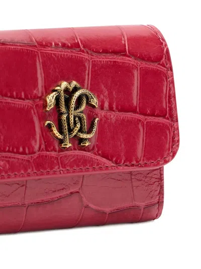 Roberto Cavalli Crocodile-effect Square Card Holder In Red