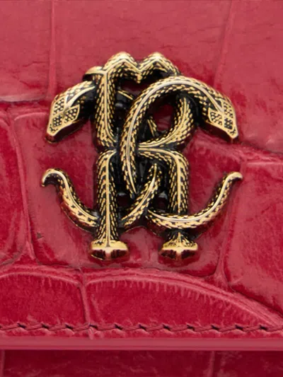 Roberto Cavalli Crocodile-effect Square Card Holder In Red