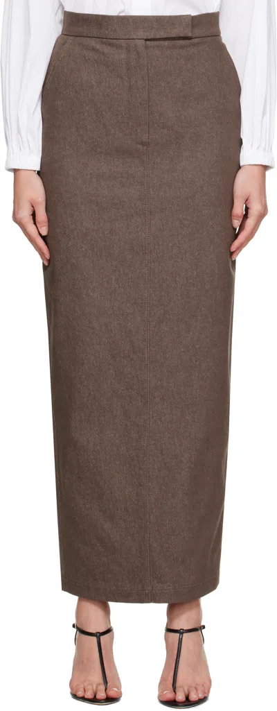 Max Mara Sfilata Woman Denim Skirt Dark Brown Size 8 Cotton