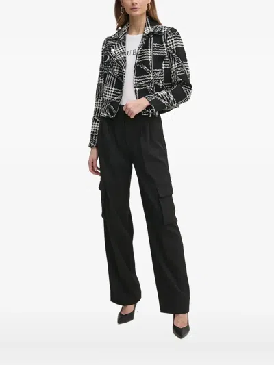 Guess Usa Houndstooth-pattern Biker Jacket In Black