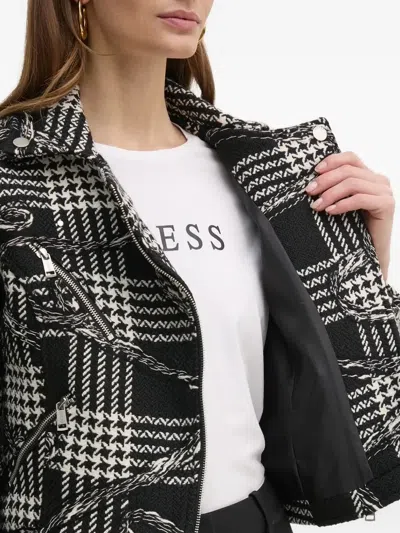 Guess Usa Houndstooth-pattern Biker Jacket In Black