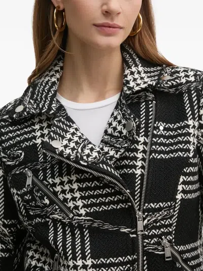 Guess Usa Houndstooth-pattern Biker Jacket In Black