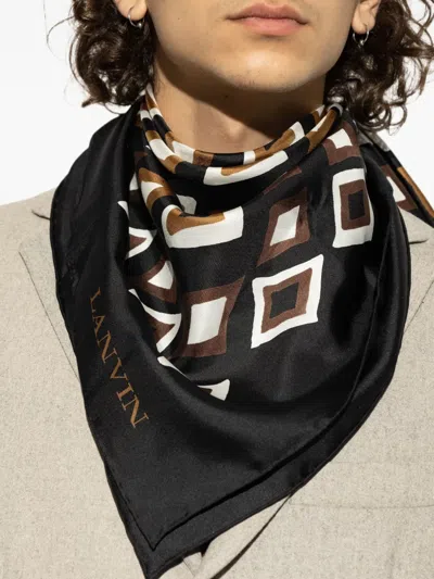 Lanvin Geometric-pattern Silk Scarf In Black