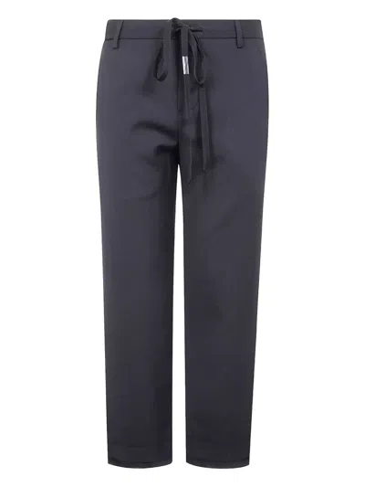 Ann Demeulemeester Drawstring Wool Straight Trousers In Gray