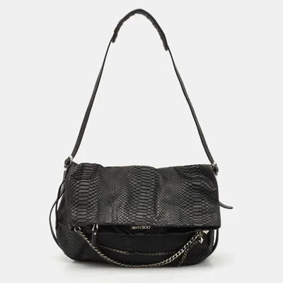 Pre-owned Jimmy Choo Black Python Boho Biker Chain Hobo