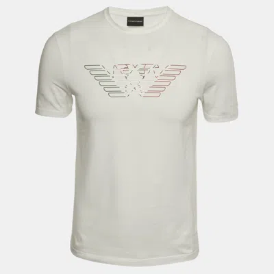 Pre-owned Emporio Armani White Logo Print Cotton Crewneck T-shirt S