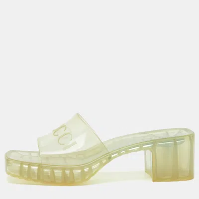 Pre-owned Gucci Transparent Pvc Embossed Logo Block Heel Slide Sandals Size 36