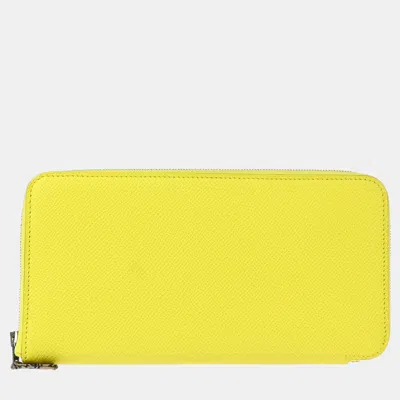 Pre-owned Hermes Lime Epsom Azap Silk In Long Wallet In Yellow