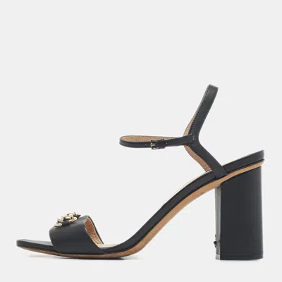 Pre-owned Gucci Black Leather Horsebit Ankle Strap Open Toe Block Heel Sandals Size 41