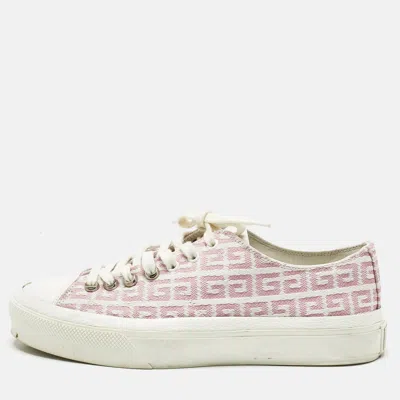Pre-owned Givenchy White/pink Leather And Canvas Lace Up Sneakers Size 40