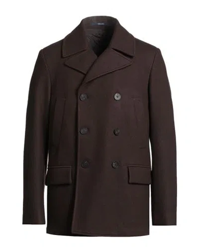 Drumohr Man Coat Chocolate Brown Size 38 Wool, Polyamide In Brown