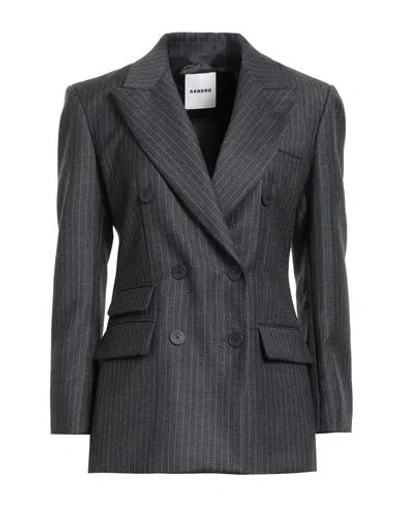 Sandro Pinstripe Double-breasted Jacket In Gray