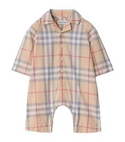 Burberry Childrens Check Cotton Jumpsuit In Neutral