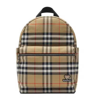 Burberry Kids Beige Check Backpack In Brown