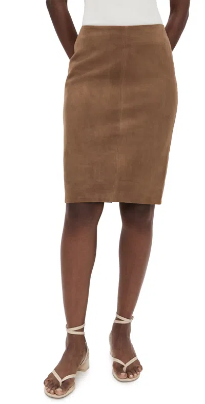 St Agni Tan Pencil Suede Midi Skirt In Brown