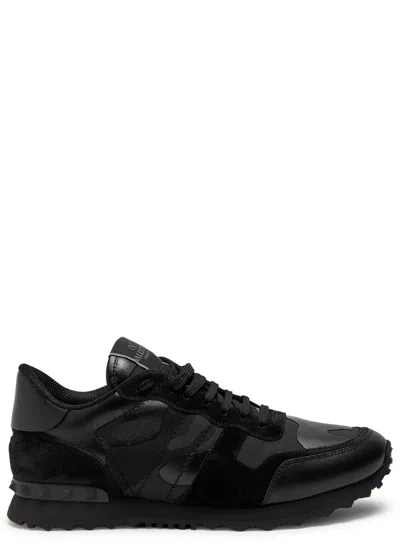 Valentino Garavani Black Fabric And Leather Rockrunner Camouflage Sneakers In Multi