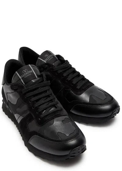 Valentino Garavani Black Fabric And Leather Rockrunner Camouflage Sneakers In Multi