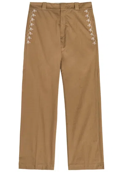Cherry Los Angeles Charro Embroidered Straight-leg Cotton Trousers In Brown