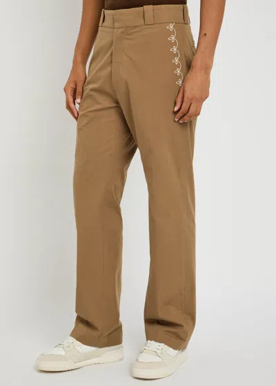 Cherry Los Angeles Charro Embroidered Straight-leg Cotton Trousers In Brown