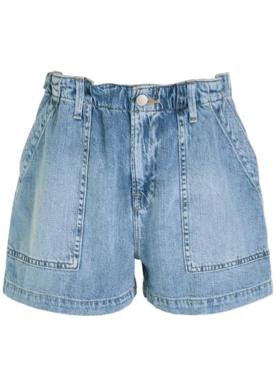 Good American Womens Drawstring Patch-pockets Denim-blend Shorts Indigo786 In Blue