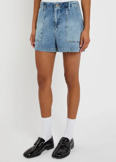 Good American Womens Drawstring Patch-pockets Denim-blend Shorts Indigo786 In Blue