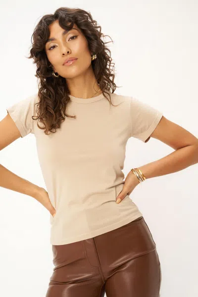 Project Social T Como Button Front Fitted Sweater Rib Tee In Neutral