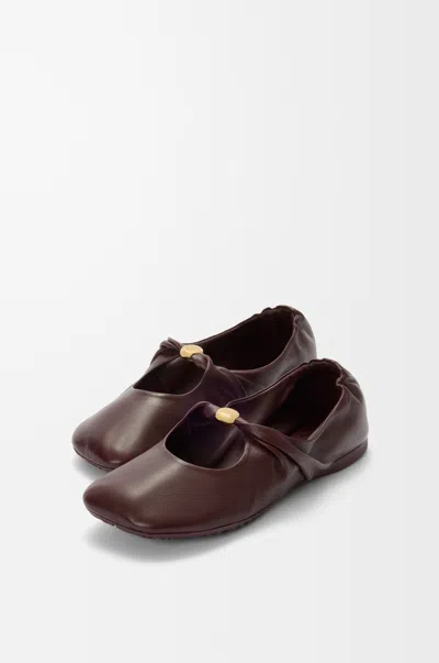 Loewe Burgundy Nappa Leather Pebble Ballerinas