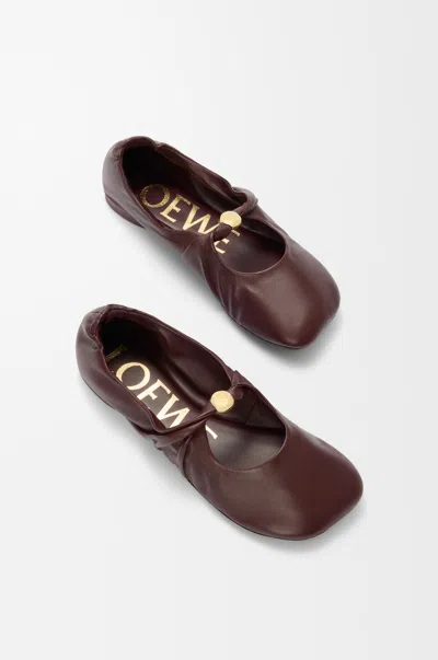 Loewe Burgundy Nappa Leather Pebble Ballerinas