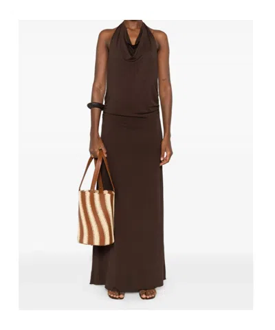 Gimaguas Sleeveless Maxi Dress Halter Neckline In Brown