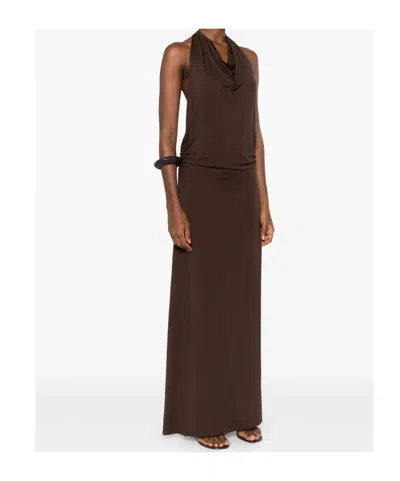 Gimaguas Sleeveless Maxi Dress Halter Neckline In Brown