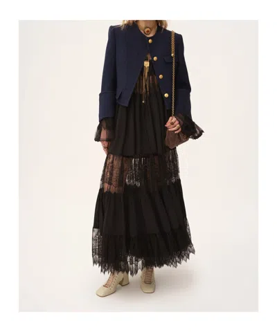 Chloé Tiered Long Skirt In Silk Georgette And Lace In Black