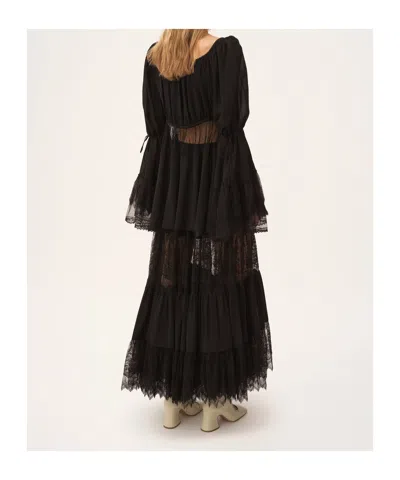 Chloé Tiered Long Skirt In Silk Georgette And Lace In Black
