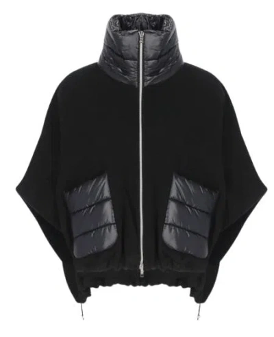 Herno Resort Poncho In Wool And Cashemre With Ultralight Nylon Details In Black