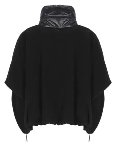 Herno Resort Poncho In Wool And Cashemre With Ultralight Nylon Details In Black