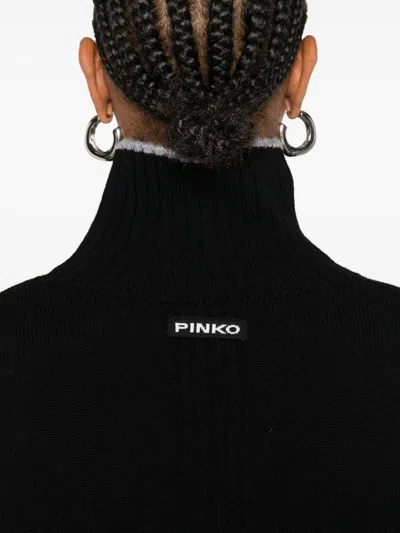 Pinko High-neck Cropped Sweater In Black